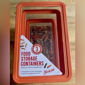 3 Stackable Food Storage Containers Airtight Silicone Lids 193oz 138oz 69oz Set